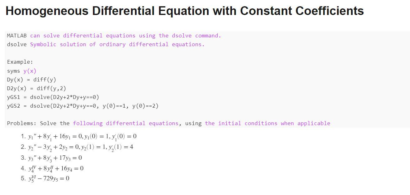 Homogeneous Differential Equation With Constant Coefficients Can Somebody Help Me With This Problem I Don T Know What P 1