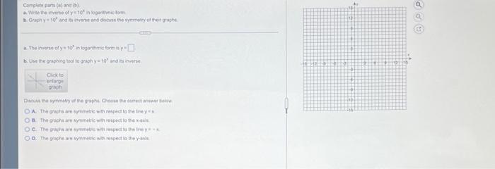 Complete Parts A And B A Wite The Inverse Of Y 10 In Logarithmic Form B Graphy 10 And Its Inverse And Discuss The 1