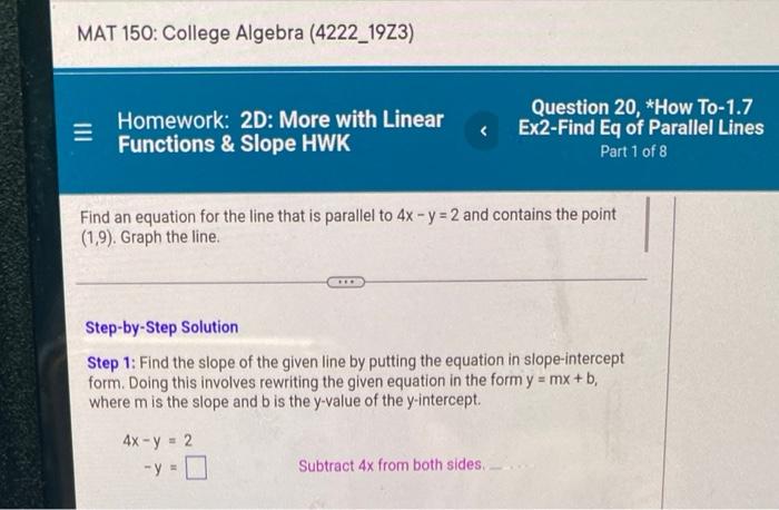 Mat 150 College Algebra 4222 19z3 Homework 2d More With Linear Functions Slope Hwk Find An Equation For The Line 1