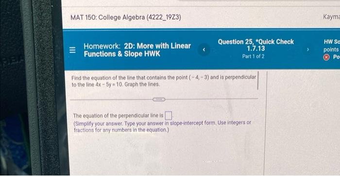 Mat 150 College Algebra 4222 19z3 Homework 2d More With Linear Functions Slope Hwk Find An Equation For The Line 3