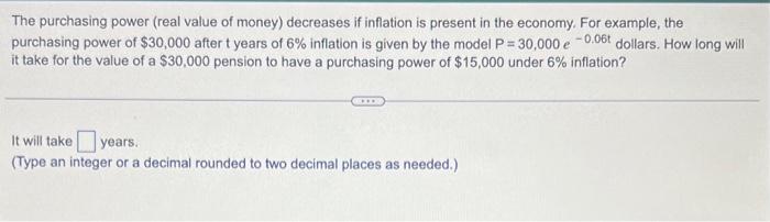 The Purchasing Power Real Value Of Money Decreases If Inflation Is Present In The Economy For Example The Purchasing 1