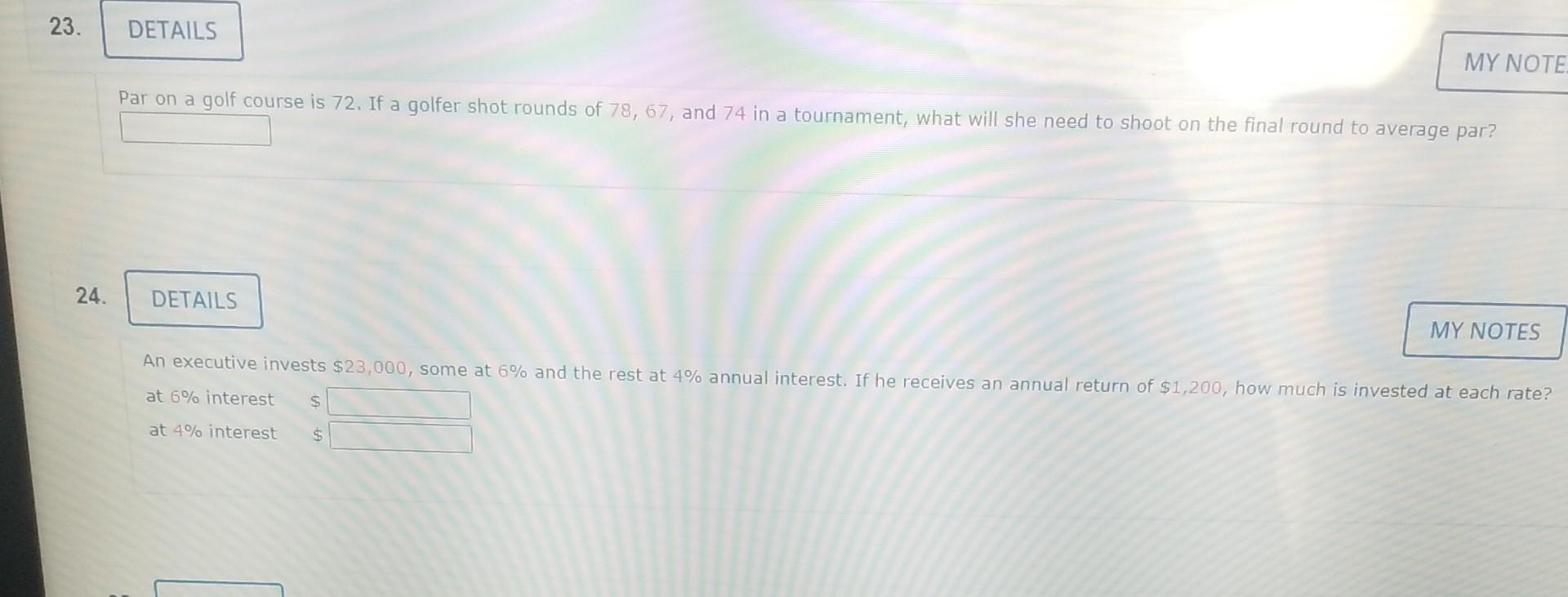23 24 Details My Note Par On A Golf Course Is 72 If A Golfer Shot Rounds Of 78 67 And 74 In A Tournament What Wil 1