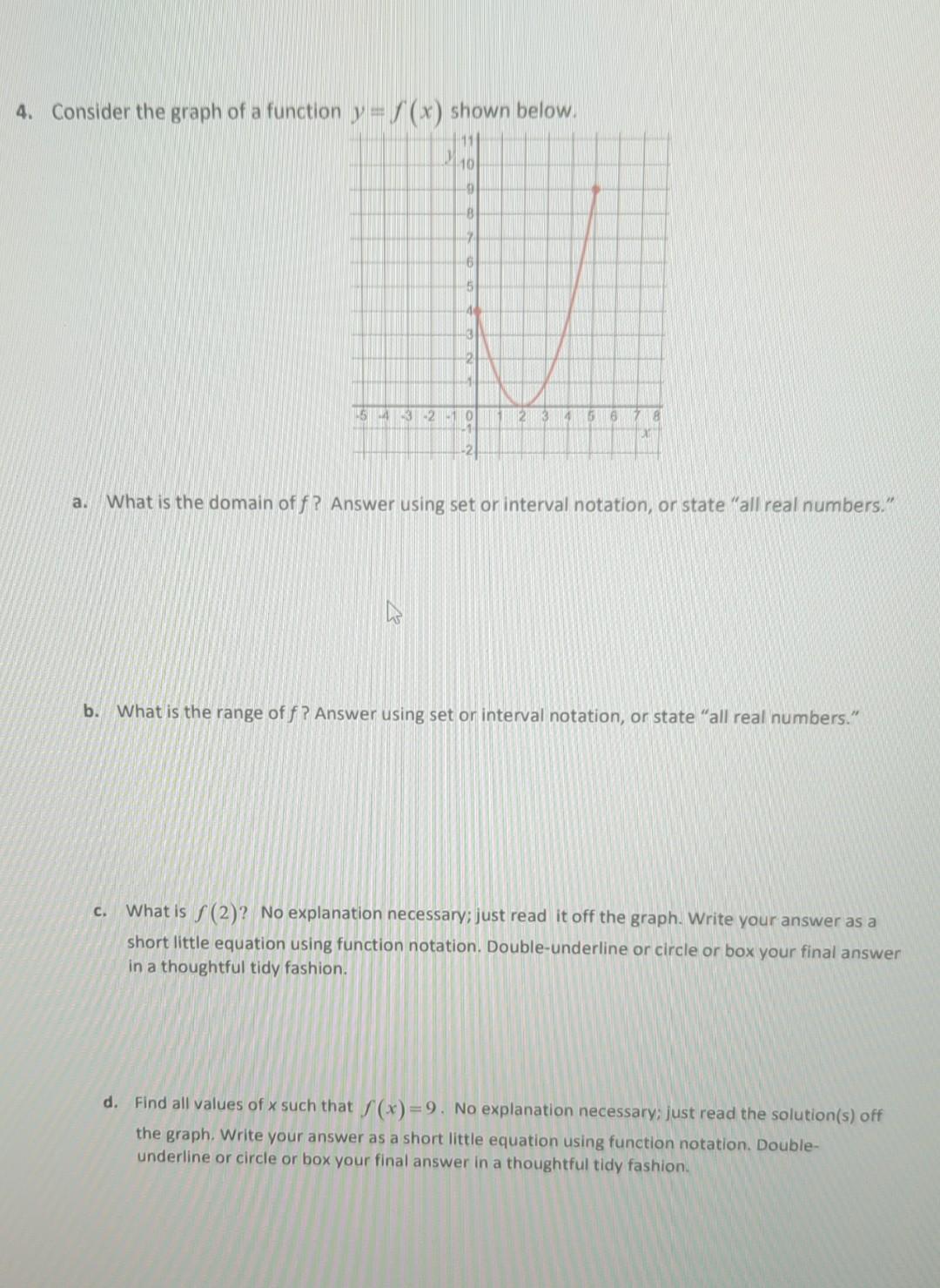 4 Consider The Graph Of A Function Y F X Shown Below 10 9 B 7 5 4 3 52 6 5 4 2 0 1 2 12 3 14 5 6 Dat 8 A What Is 1