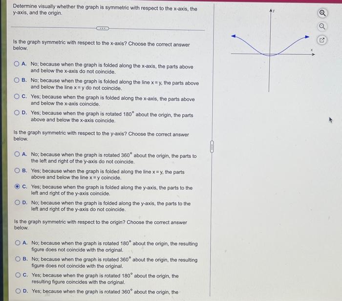Determine Visually Whether The Graph Is Symmetric With Respect To The X Axis The Y Axis And The Origin Is The Graph S 1