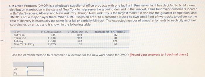 Dm Office Products Dmop Is A Wholesale Supplier Of Office Products With One Facility In Pennsylvania It Has Decided T 1