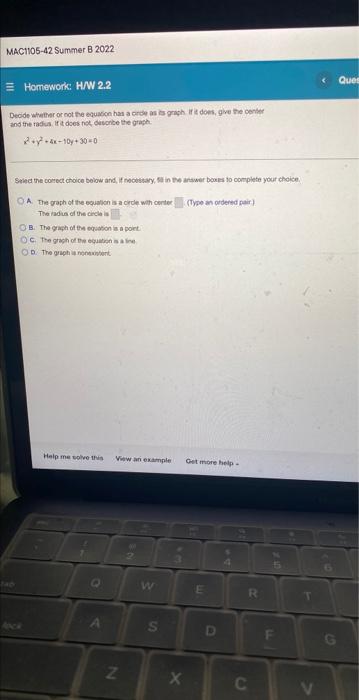 Mac1105 42 Summer B 2022 Homework H W 2 2 Decide Whether Or Not The Equation Has A Orde As Its Graph If It Does Give T 1