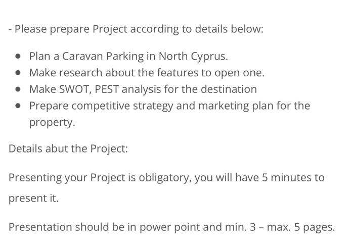 Please Prepare Project According To Details Below Plan A Caravan Parking In North Cyprus Make Research About The 1