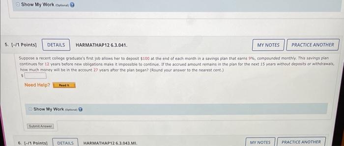 Show My Work Optional 5 1 Points Details Suppose A Recent College Graduate S First Job Allows Her To Deposit 100 1