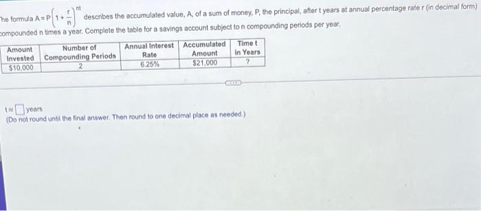Nt Describes The Accumulated Value A Of A Sum Of Money P The Principal After T Years At Annual Percentage Rater In 1