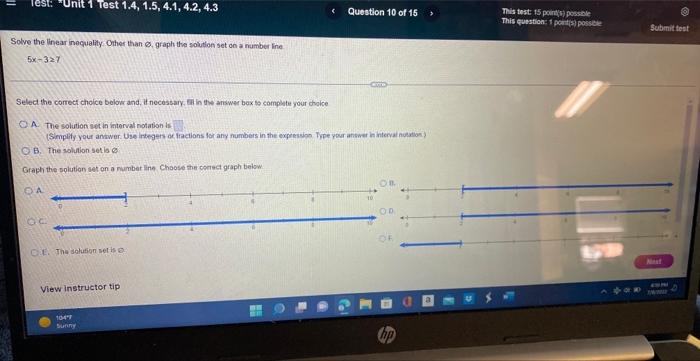 Test Unit 1 Test 1 4 1 5 4 1 4 2 4 3 Solve The Linear Inequality Other Than Graph The Solution Set On A Number 1