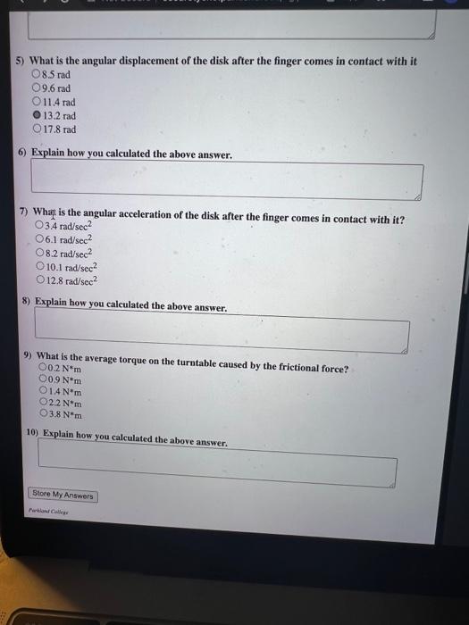 Your Answers Be Sure To Click On Store My Answers At The Time 0 Top View Of Turntable X 0 3 Y 0 End Animation Play 6