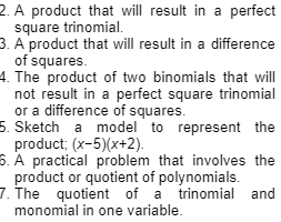 2 A Product That Will Result In A Perfect Square Trinomial 3 A Product That Will Result In A Difference Of Squares 4 1