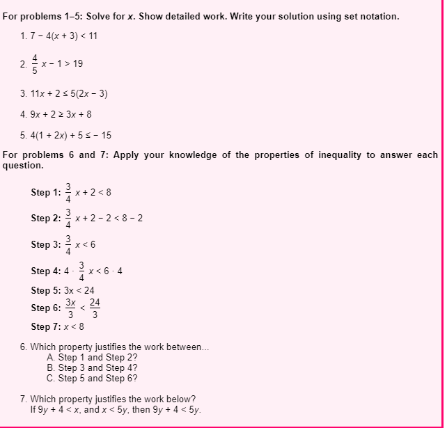 For Problems 1 5 Solve For X Show Detailed Work Write Your Solution Using Set Notation 1 7 4 X 3 11 X 1 19 1