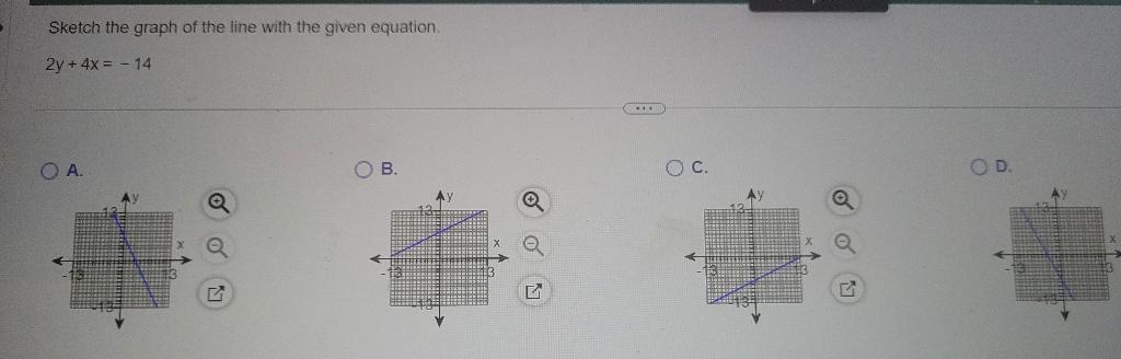 Sketch The Graph Of The Line With The Given Equation 2y 4x 14 Oa Ob G O C D 1