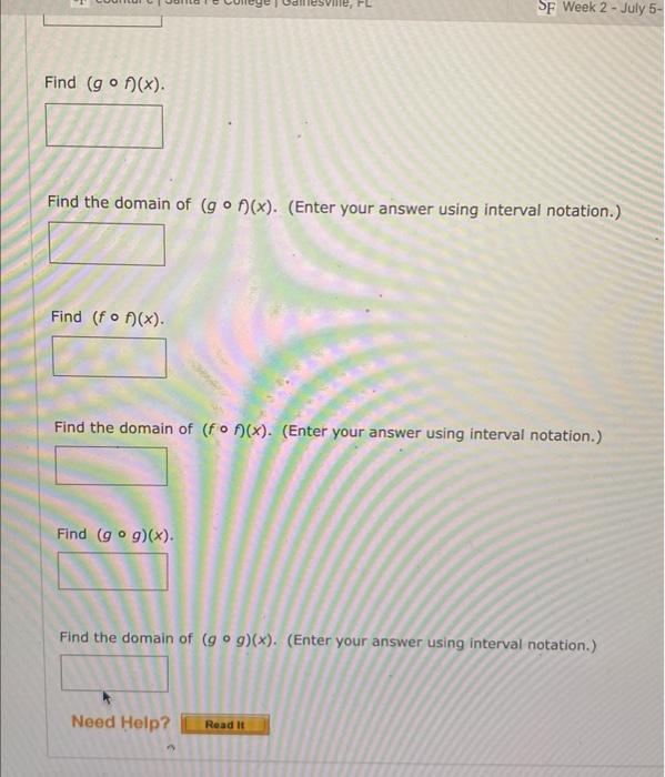 Consider The Following Functions F X X G X X 3 Find Fog X Find The Domain Of Fog X Enter Your Ans 2