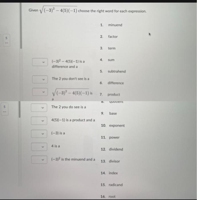 5 5 Given 3 2 4 5 1 Choose The Right Word For Each Expression V 3 2 4 5 1 Is A Difference And A The 2 You 1
