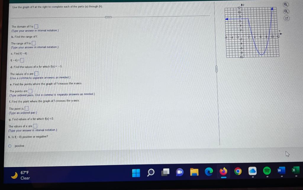Use The Graph Off At The Night To Complete Each Of The Parts A Through H The Domain Of Fis Type Your Answer In Int 1