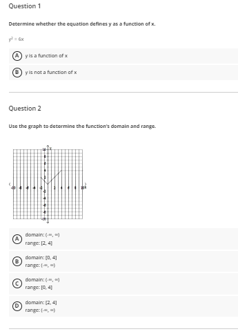 Question 1 Determine Whether The Equation Defines Y As A Function Of X Y 6x A Y Is A Function Of X B Y Is Not A 1