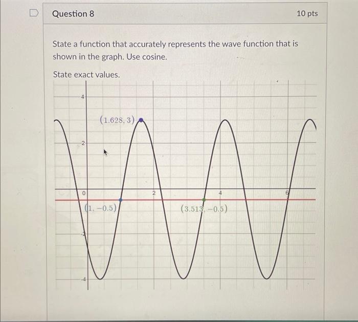 Question 8 State A Function That Accurately Represents The Wave Function That Is Shown In The Graph Use Cosine State E 1