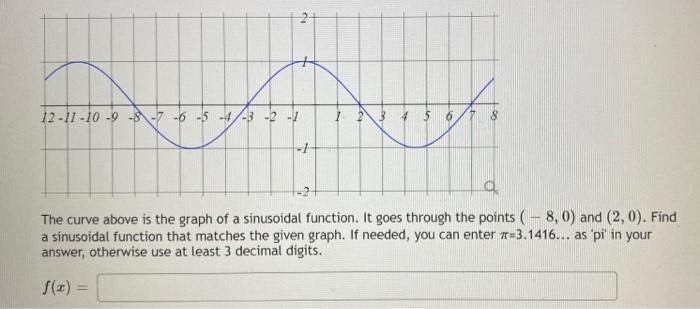12 11 10 9 8 7 6 5 4 3 2 7 2 19 6 8 The Curve Above Is The Graph Of A Sinusoidal Function It Goes Through The Points 1