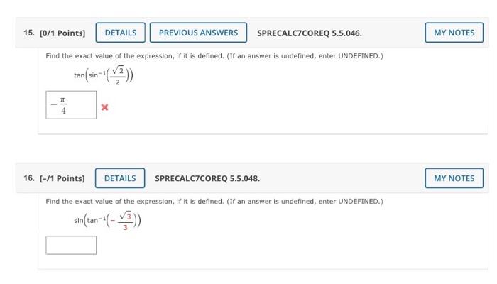 15 0 1 Points Details Previous Answers X Sprecalc7coreq 5 5 046 Expression If It Is Defined If An Answer I 3