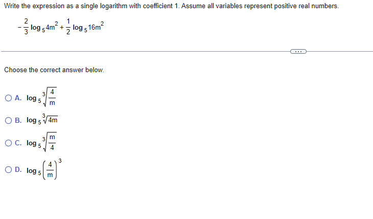 Write The Expression As A Single Logarithm With Coefficient 1 Assume All Variables Represent Positive Real Numbers 2 1