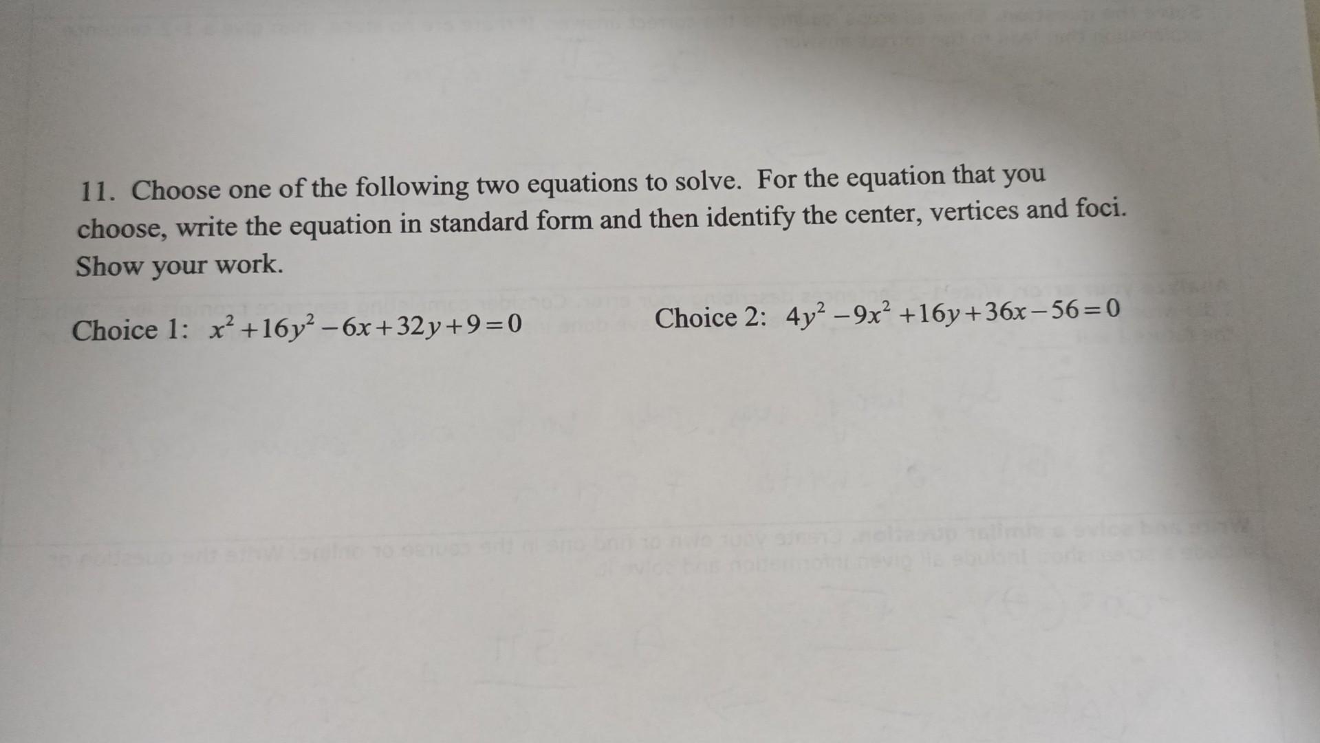 11 Choose One Of The Following Two Equations To Solve For The Equation That You Choose Write The Equation In Standard 1