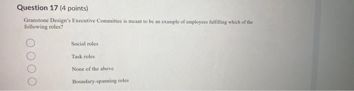Question 17 4 Points Granstone Design S Executive Committee Is Meant To Be An Example Of Employees Fulfilling Which Of 2