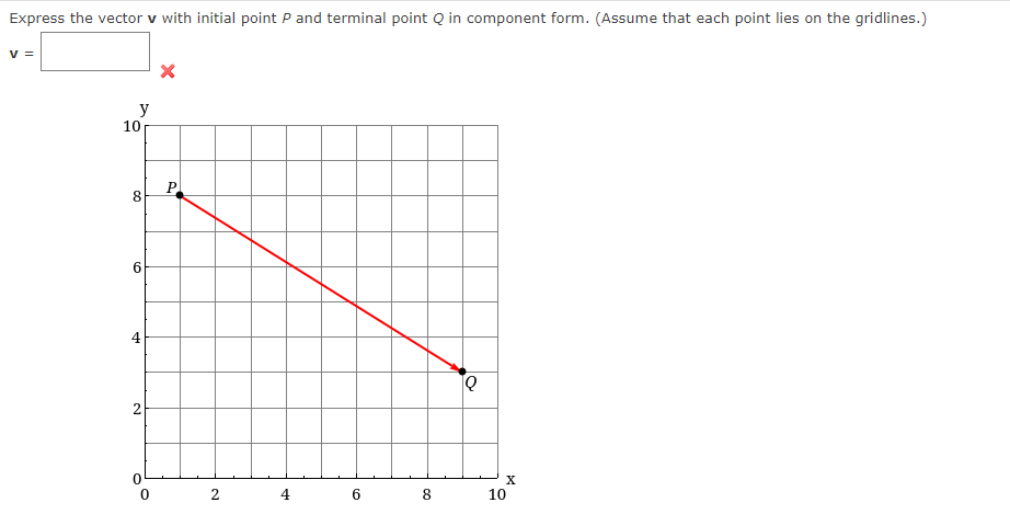 Express The Vector V With Initial Point P And Terminal Point Q In Component Form Assume That Each Point Lies On The Gr 1