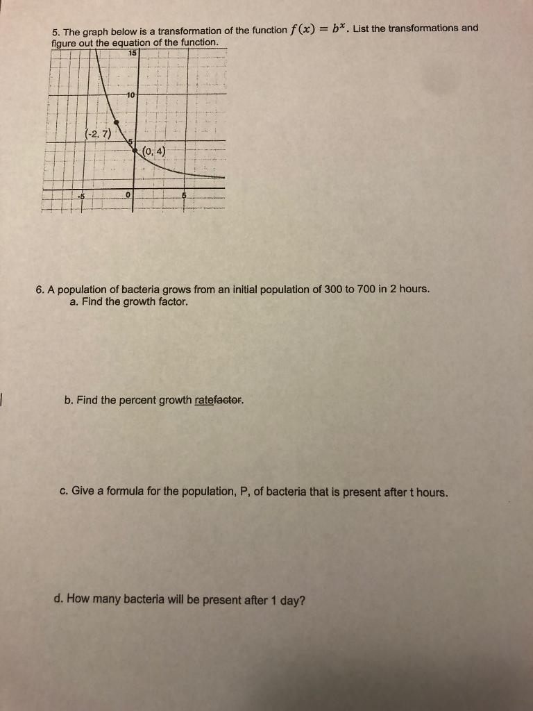 5 The Graph Below Is A Transformation Of The Function F X B List The Transformations And Figure Out The Equation O 1