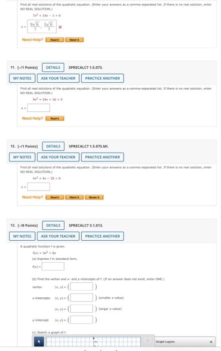 Find All Real Solutions Of The Quadratic Equation Enter Your Answers As A Comma Separated Ist If There Is No Real Solu 1