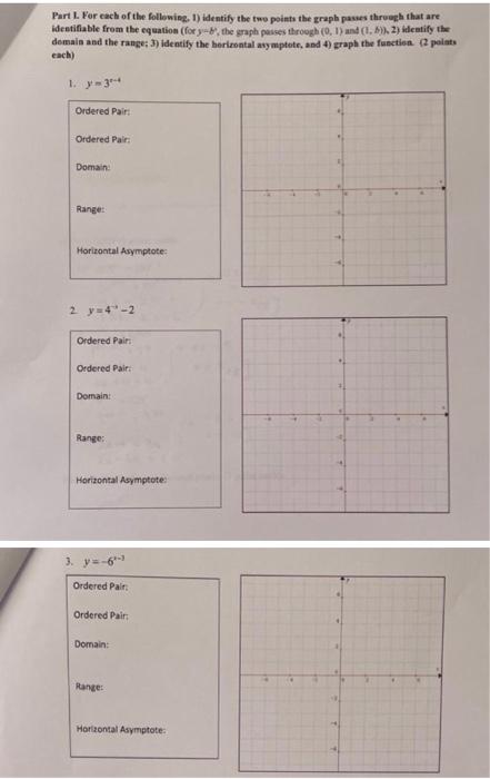 Part I For Each Of The Following 1 Identify The Two Points The Graph Passes Through That Are Identifiable From The Eq 3