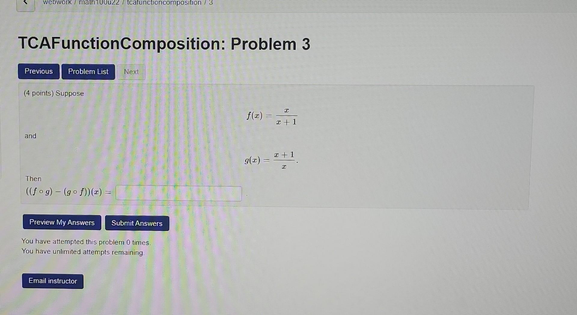 Tcafunction Composition Problem 3 Webwork Math100022 Tcafunction Composition 3 Previous Problem List Next 4 Points Su 1