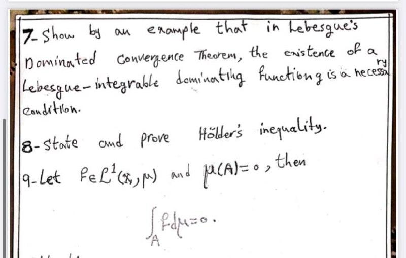 7 Show By An Example That In Lebesque S Nominated Convergence Theorem The Existence Of A Lebesgue Integrable Dominat 1