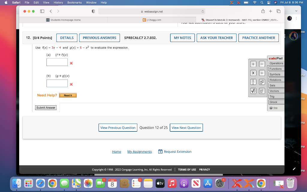 Safari File Edit View History Bookmarks Window Help A H Students Homepage Home 12 0 4 Points Details B G G X 1