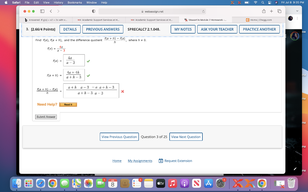 Safari File Edit View History Bookmarks Window Help 0 B Answered If G X X2 2x With X 3 2 66 4 Points 4x F X 1