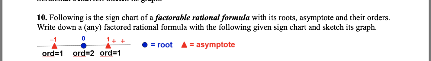 10 Following Is The Sign Chart Of A Factorable Rational Formula With Its Roots Asymptote And Their Orders Write Down 1
