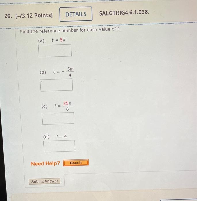 21 3 12 Points T Find The Terminal Point P X Y On The Unit Circle Determined By The Given Value Of T 5t 2 P X 3