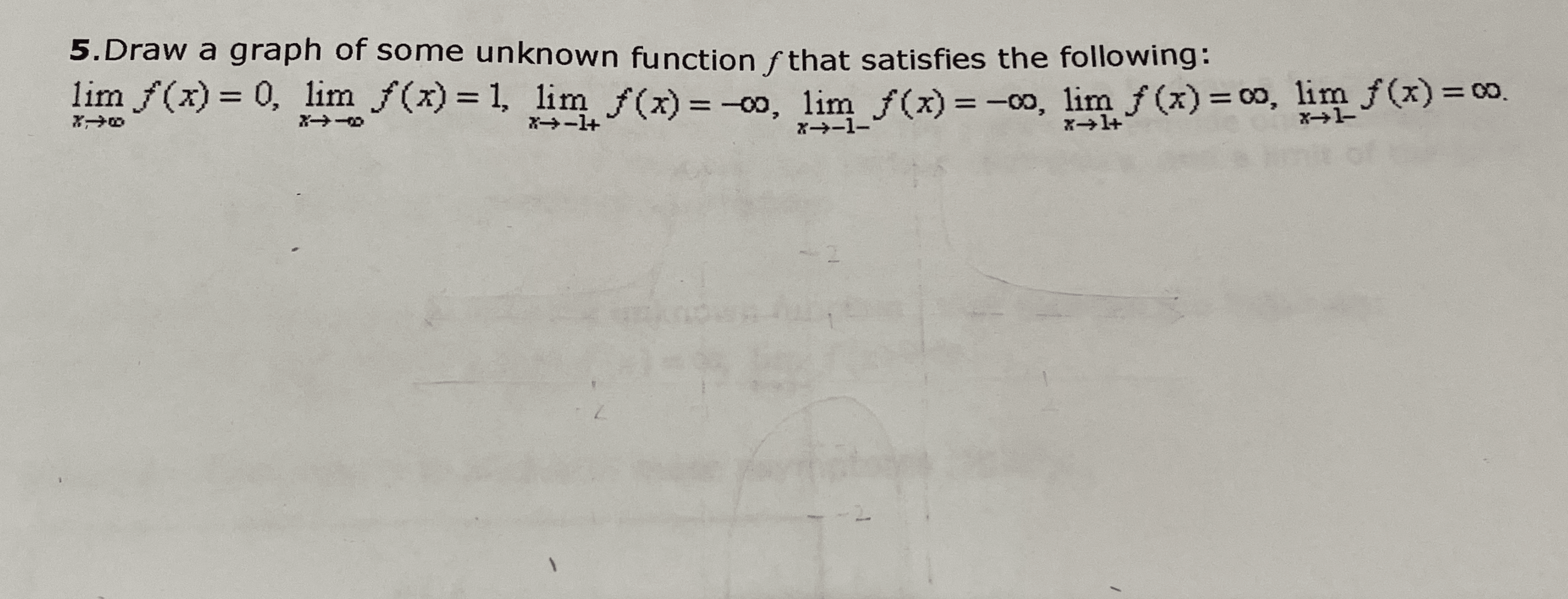 5 Draw A Graph Of Some Unknown Function F That Satisfies The Following Lim F X 0 Lim F X 1 Lim F X 00 Lim F 1