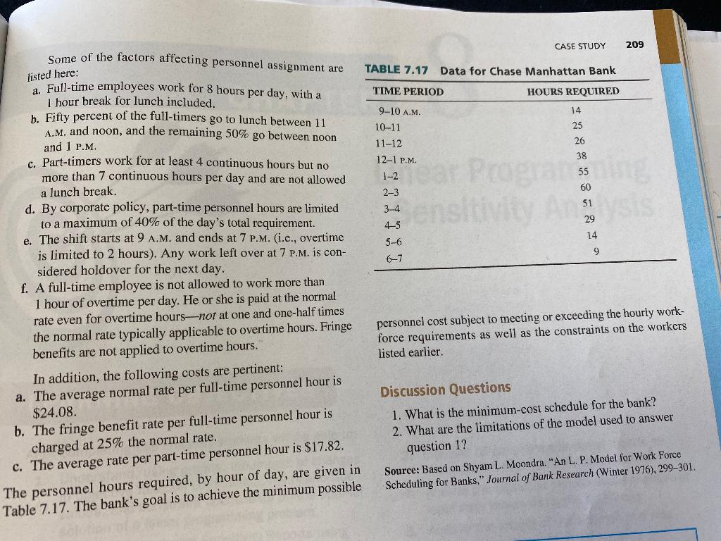 Case Study Schedule That Would Meet Personnel Requirements At Any Given Time And Also Be Economical Chase Manhattan Ban 2
