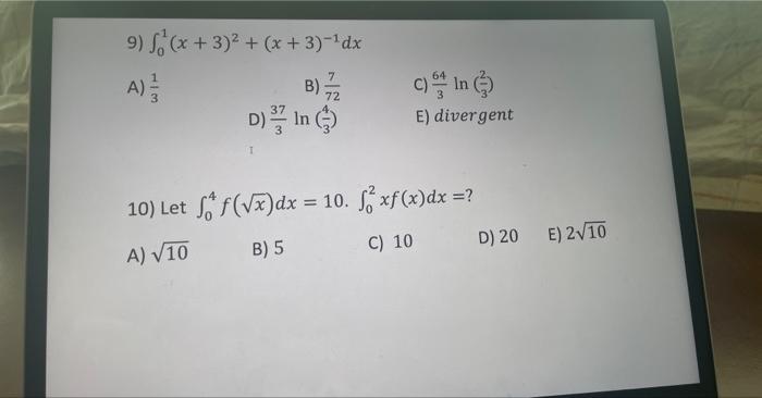 9 X 3 X 3 Dx B D In 3 103 C In 3 E Divergent 10 Let F F X Dx 10 F Xf X Dx A 10 B 5 C 1
