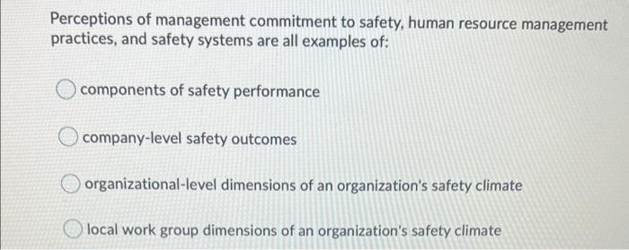 Perceptions Of Management Commitment To Safety Human Resource Management Practices And Safety Systems Are All Examples 1