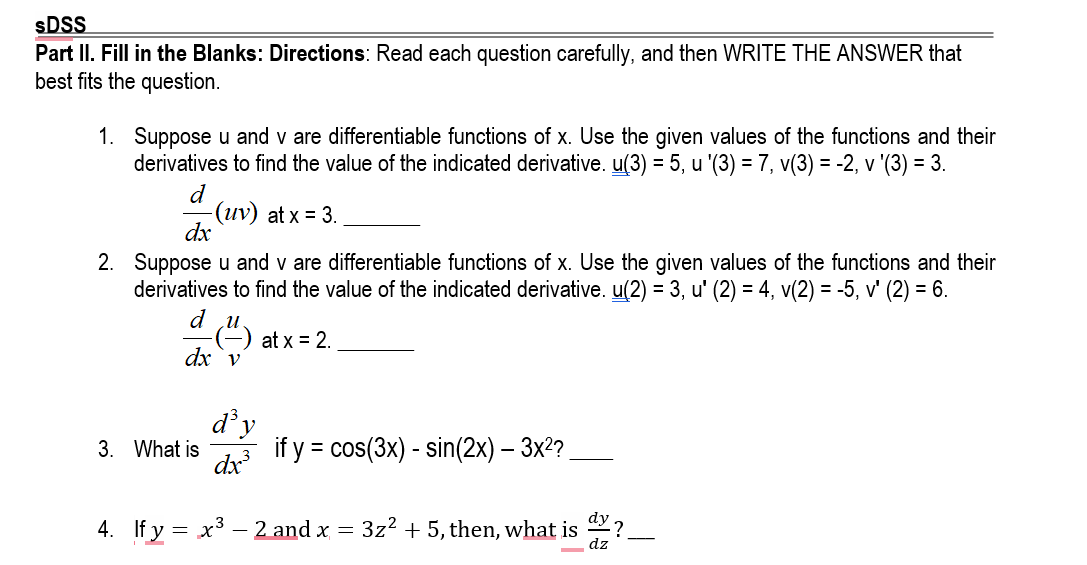 Sdss Part Ii Fill In The Blanks Directions Read Each Question Carefully And Then Write The Answer That Best Fits The 1