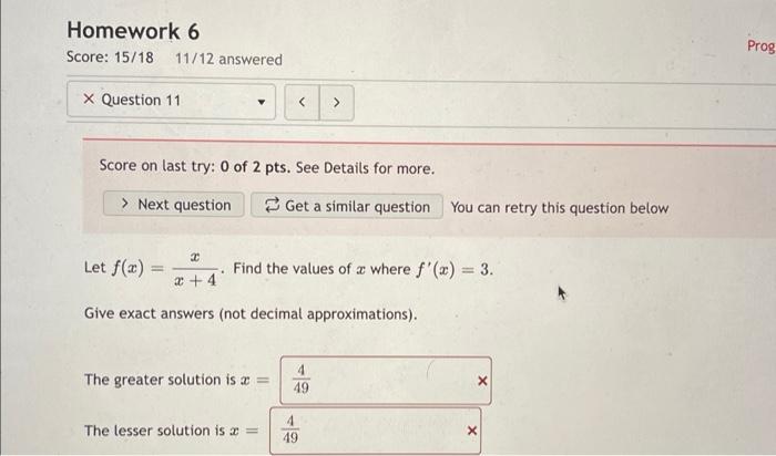 Homework 6 Score 15 18 11 12 Answered X Question 11 Score On Last Try 0 Of 2 Pts See Details For More Next Questio 1