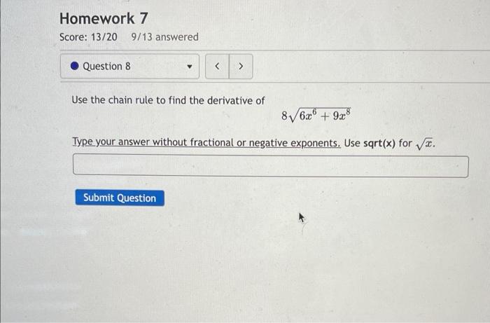 Homework 7 Due Tuesday By 11 59pm Homework 7 Score 13 20 9 13 Answered X Question 12 Dy Find For Y Dx Dy Dx 11 Sco 3