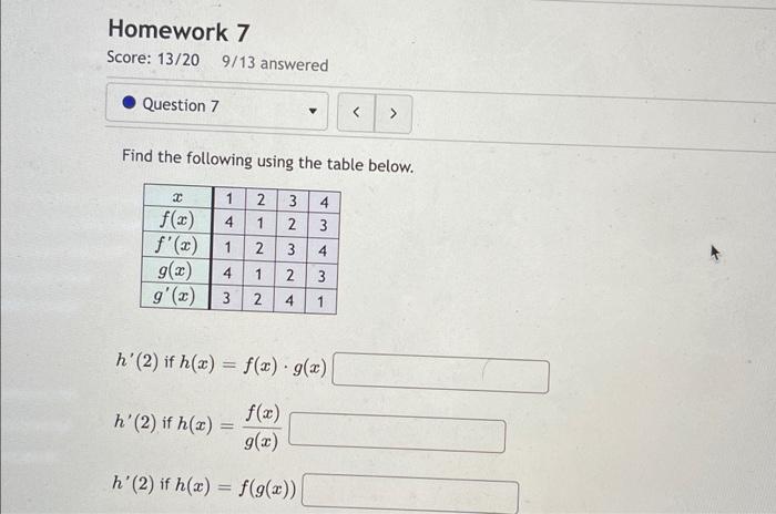 Homework 7 Due Tuesday By 11 59pm Homework 7 Score 13 20 9 13 Answered X Question 12 Dy Find For Y Dx Dy Dx 11 Sco 4