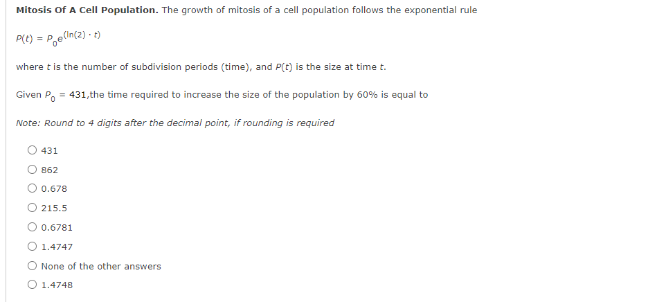 Mitosis Of A Cell Population The Growth Of Mitosis Of A Cell Population Follows The Exponential Rule P T Pe In 2 1