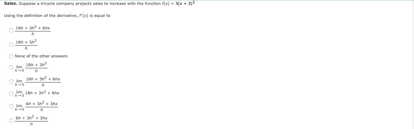 Sales Suppose A Tricycle Company Projects Sales To Increase With The Function F X 3 X 3 Using The Definition Of 1