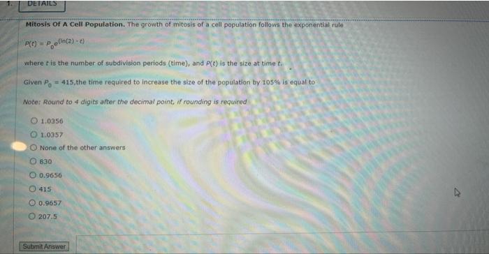 Details Mitosis Of A Cell Population The Growth Of Mitosis Of A Cell Population Follows The Exponential Rule P T Pen 1