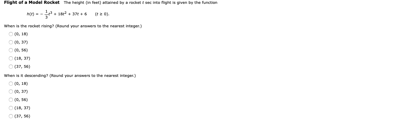 Flight Of A Model Rocket The Height In Feet Attained By A Rocket T Sec Into Flight Is Given By The Function H T 1